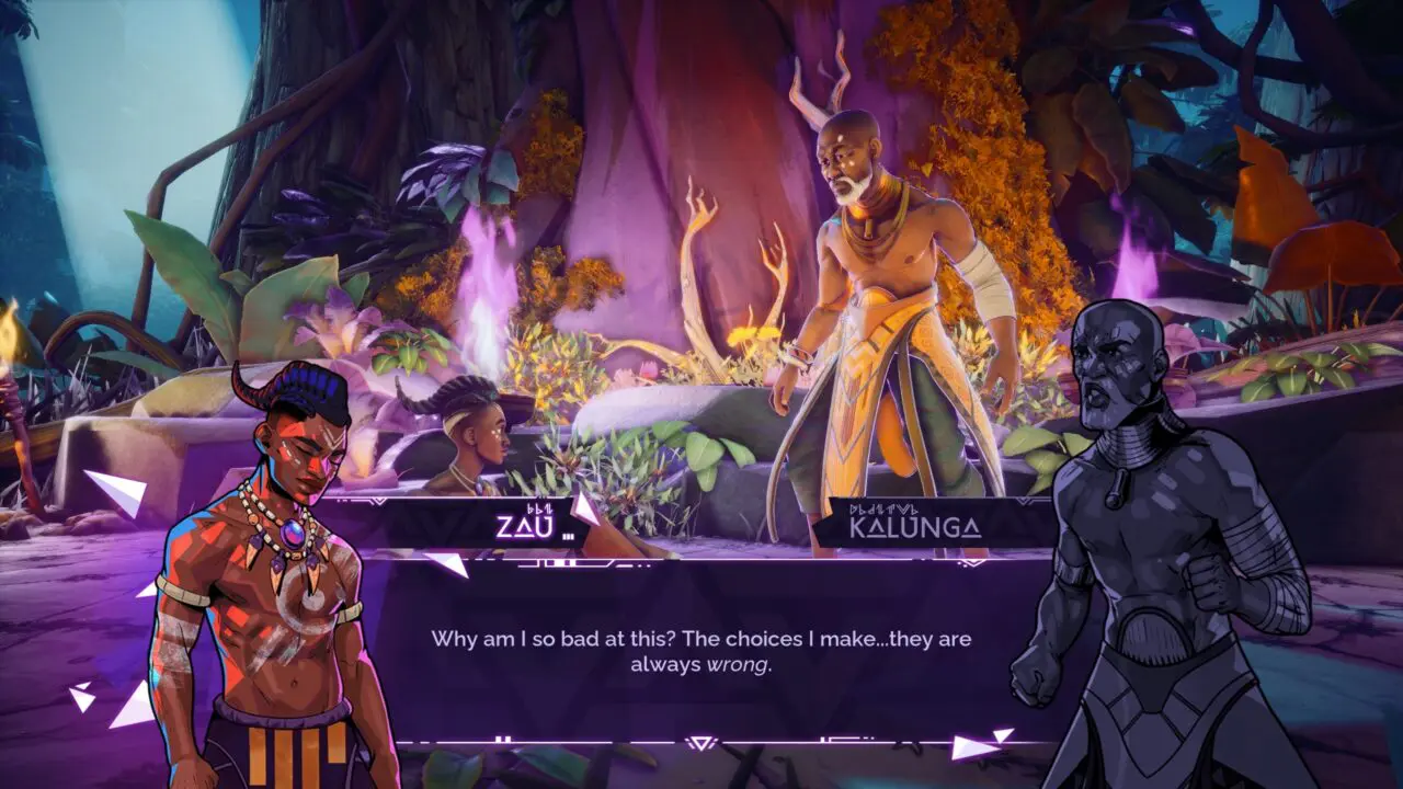 Screenshot from Tales of Kenzera Zau of Two characters talking