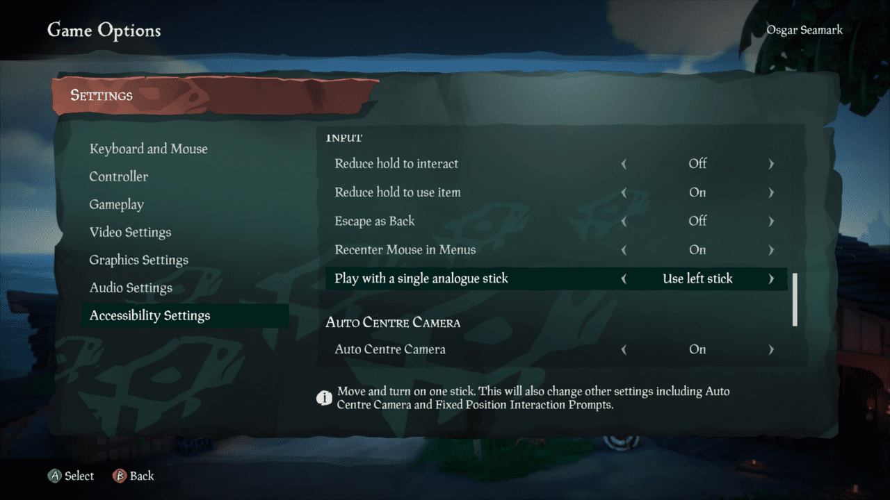 Sea of Thieves Single Stick Options