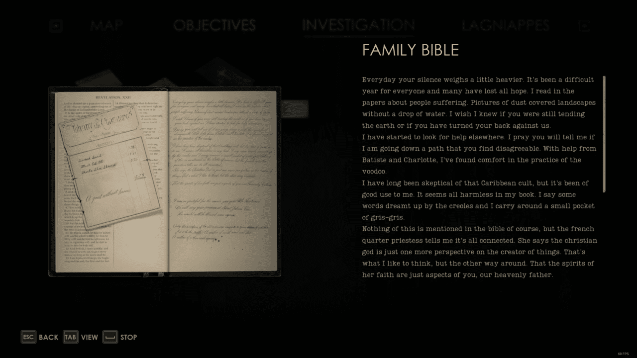 An in game clue showing a family bible.