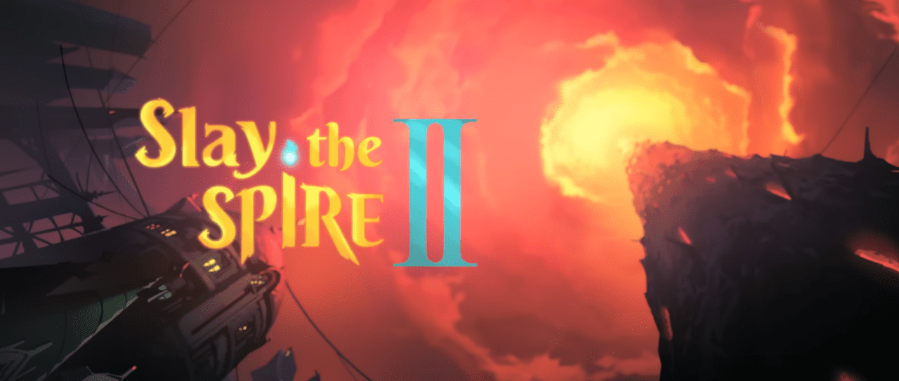 Slay The Spire 2 text on an orange background